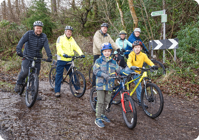 image with group of people of all age groups on bikes