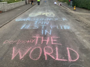 Chalk marks at the road cycling championships