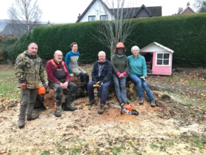 Volunteers removing dangerous tree at Community Centre